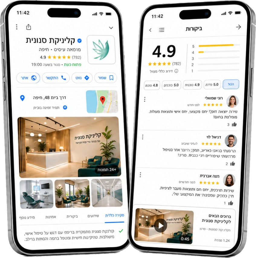כרטיס דיגיטלי מחובר לפרופיל העסק בגוגל — כולל ביקורות